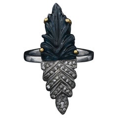 Used Style Diamond Silver Tourmaline Wedding Leaf Shape Anniversary Ring, 7