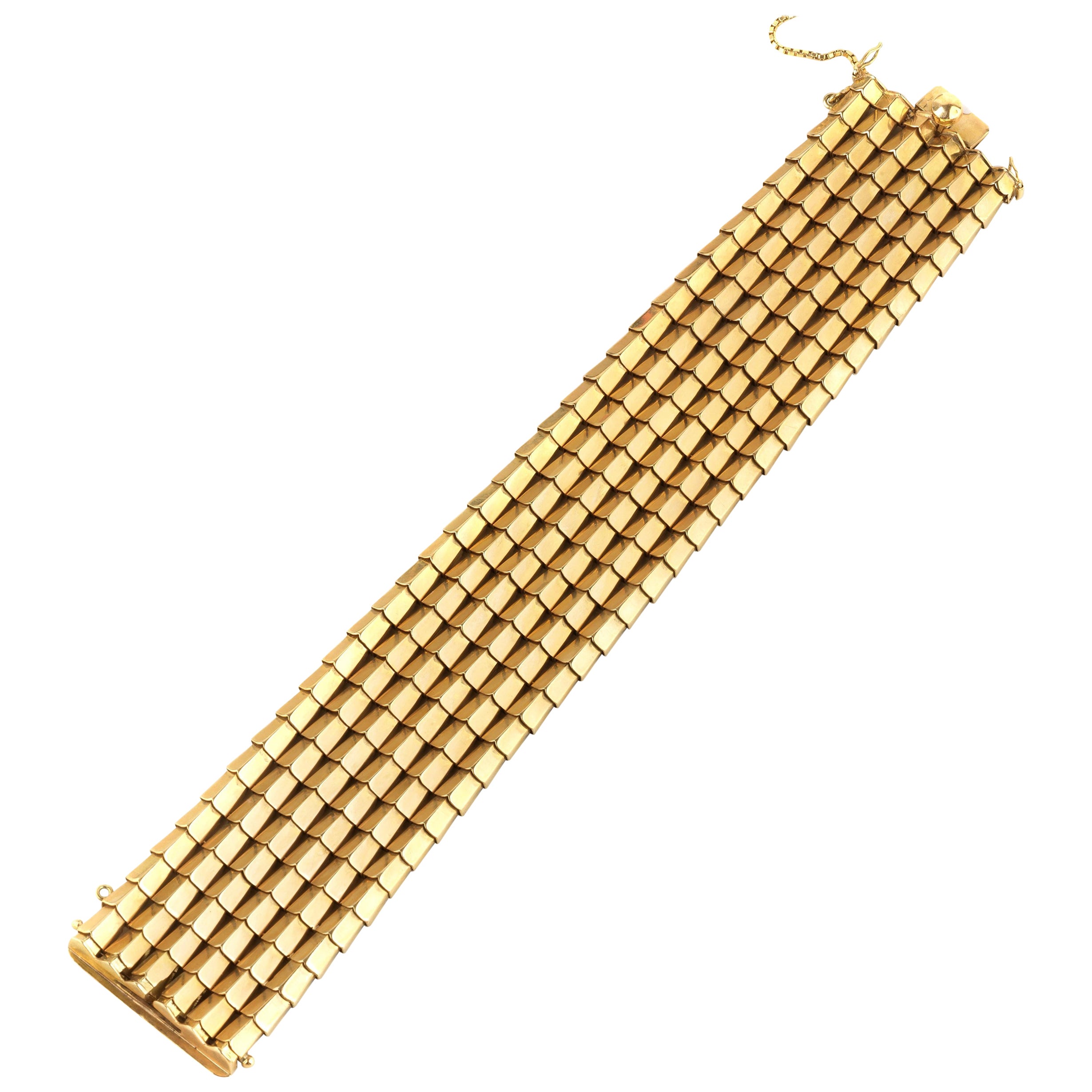 Large Retro Wide Band Bracelet in 18 Karat Yellow Gold