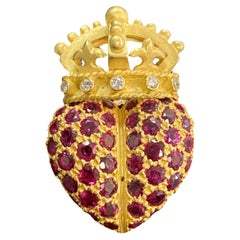 Pendentif couronne de cœur en rubis et diamants 18K Kieselstein