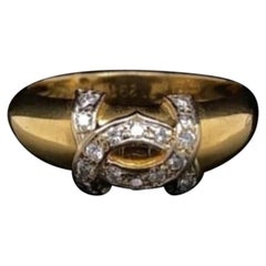 Vintage Cartier Diamond Logo Ring 18 Karat Yellow Gold