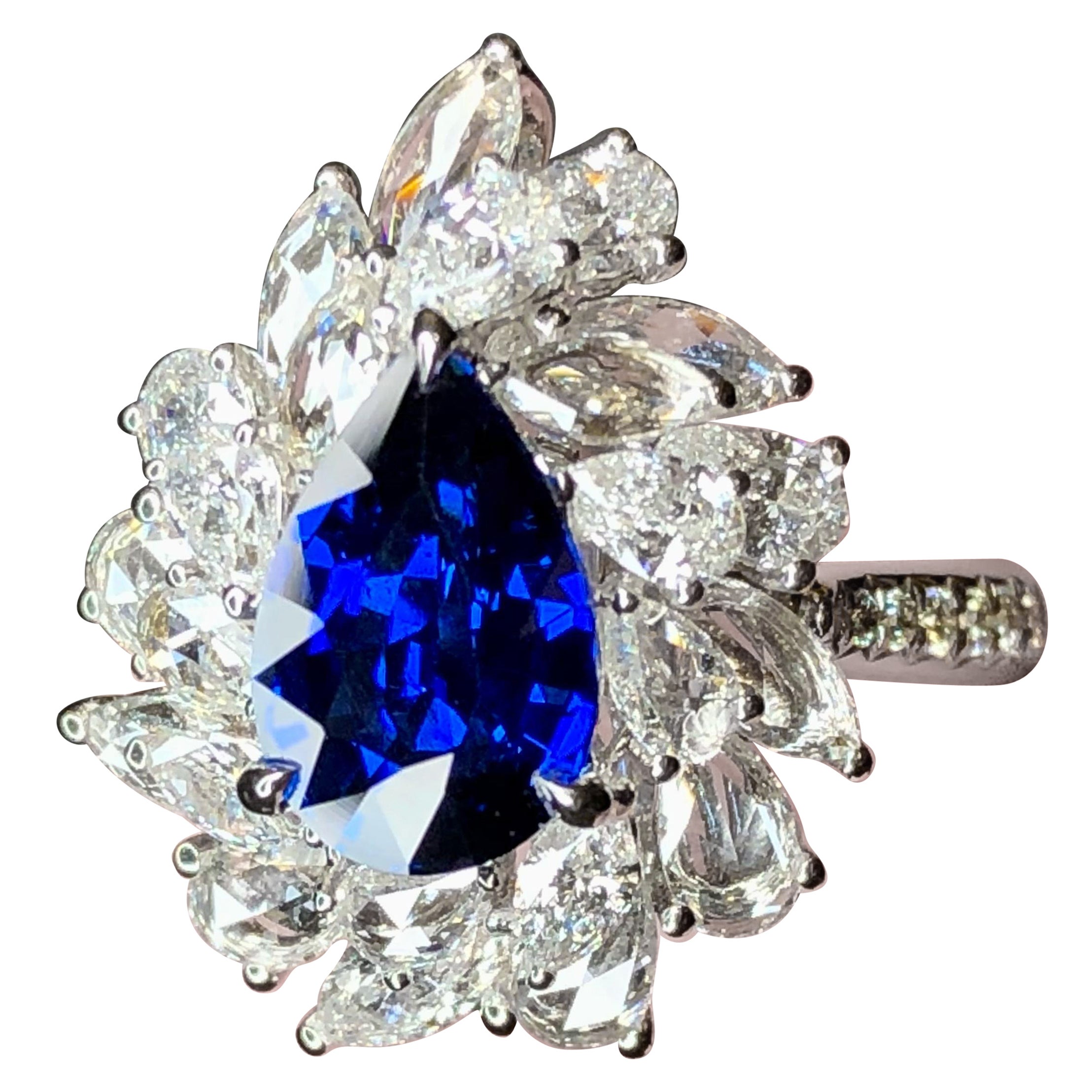 2.05 Carats Unheated Blue Sapphire Ring, AGTL Royal Blue For Sale