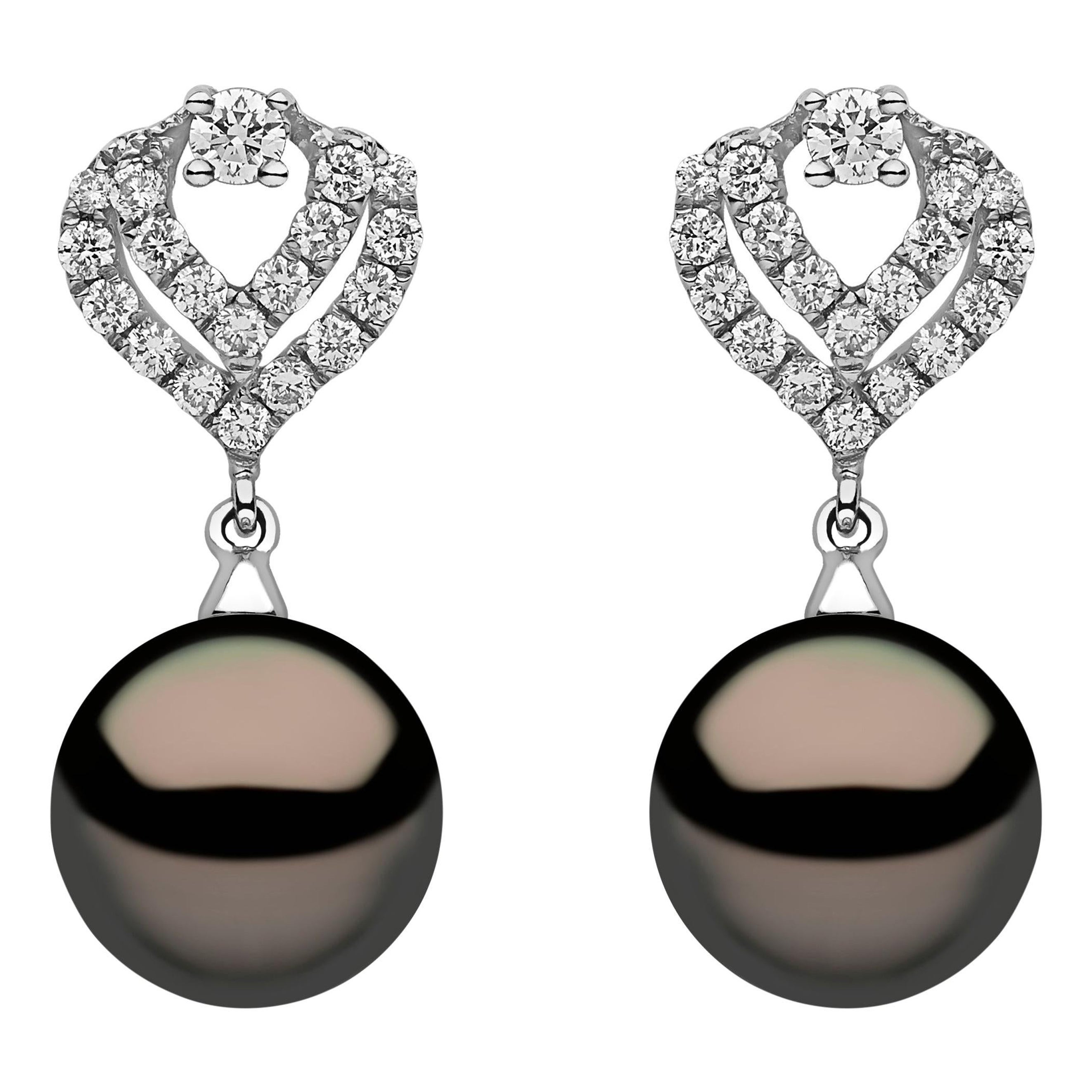 Boucles d'oreilles en or blanc 18 carats avec  perles de Tahiti et diamants Yoko London