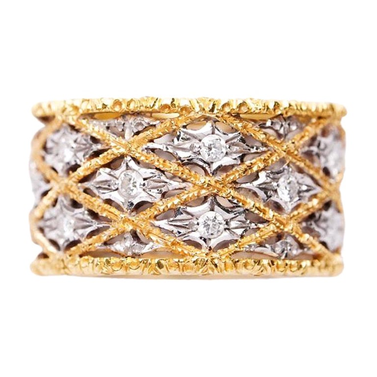 Mairo Buccellati Vintage in Yellow and White Gold Set with Diamonds Band Ring For Sale