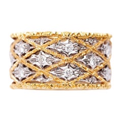 Mairo Buccellati Vintage in Yellow and White Gold Set with Diamonds Band Ring