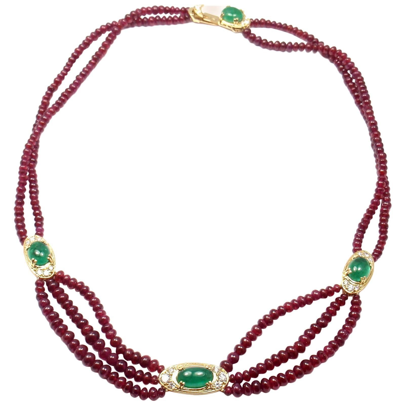 Van Cleef & Arpels Rubin Perle Smaragd Diamant Gold Halskette