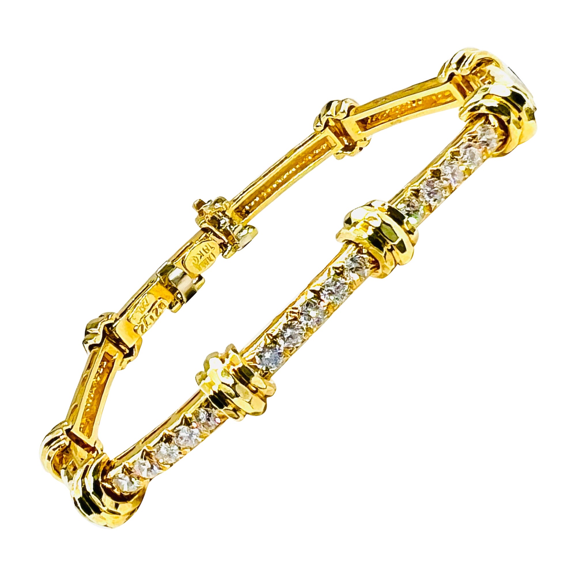 Signed Duna 18k Yellow Gold and Diamond Link Bracelet 23.7 Grams For Sale