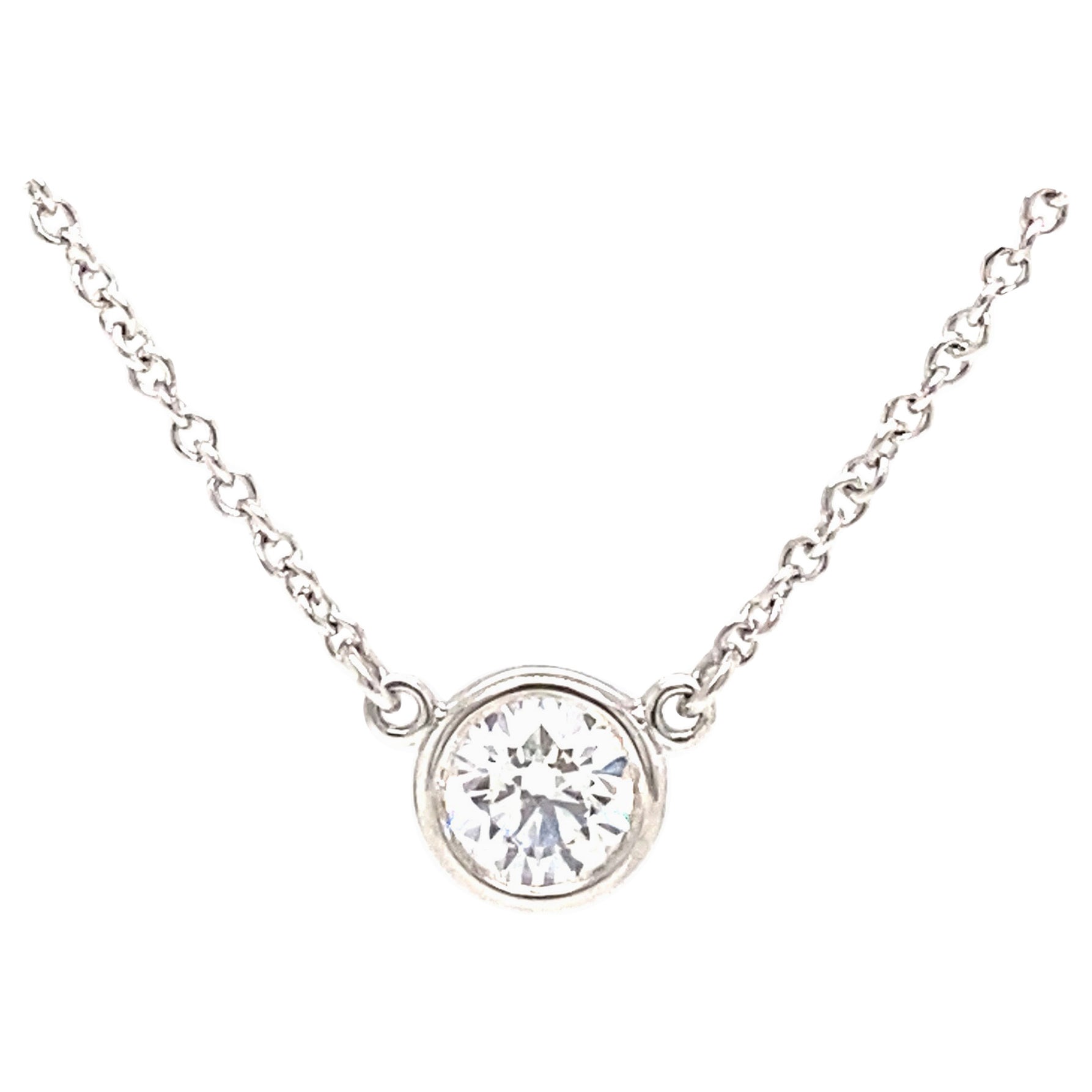 Tiffany & Co. Elsa Peretti Platinum Diamond Solitaire Pendant Necklace For Sale