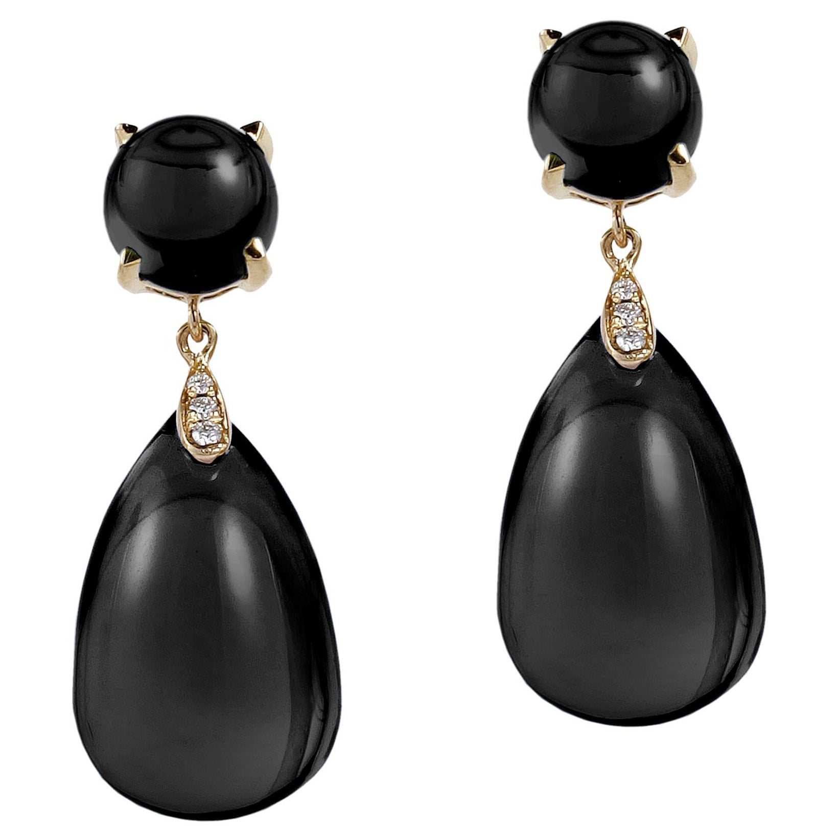 Goshwara Onyx Drop and Onyx Cabochon with Diamond Earrings For Sale