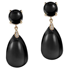 Goshwara Onyx Drop and Onyx Cabochon with Diamond Earrings