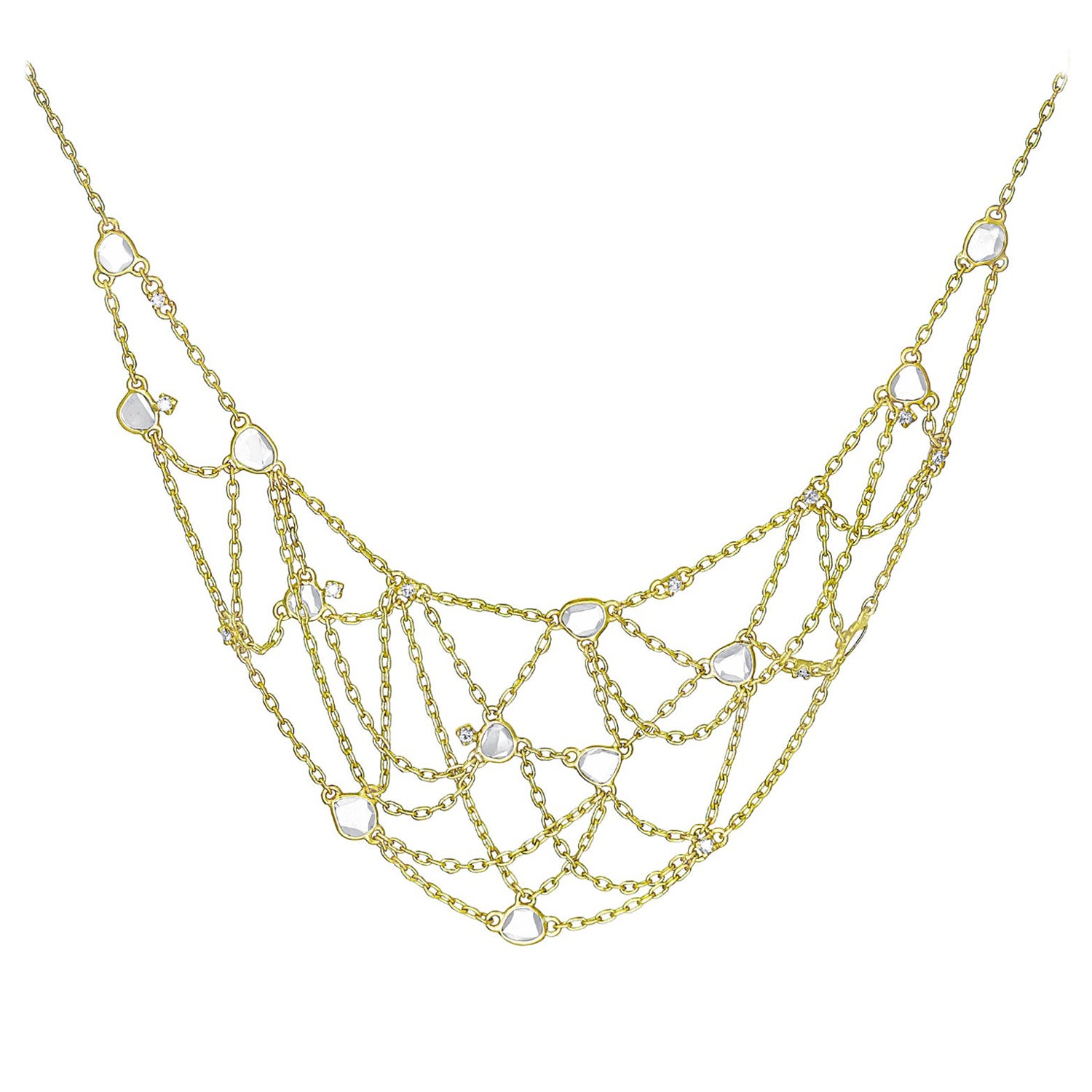 Brilliant + Polki White Diamond Yellow Gold Fringe Bib Chain Necklace, Kothari For Sale