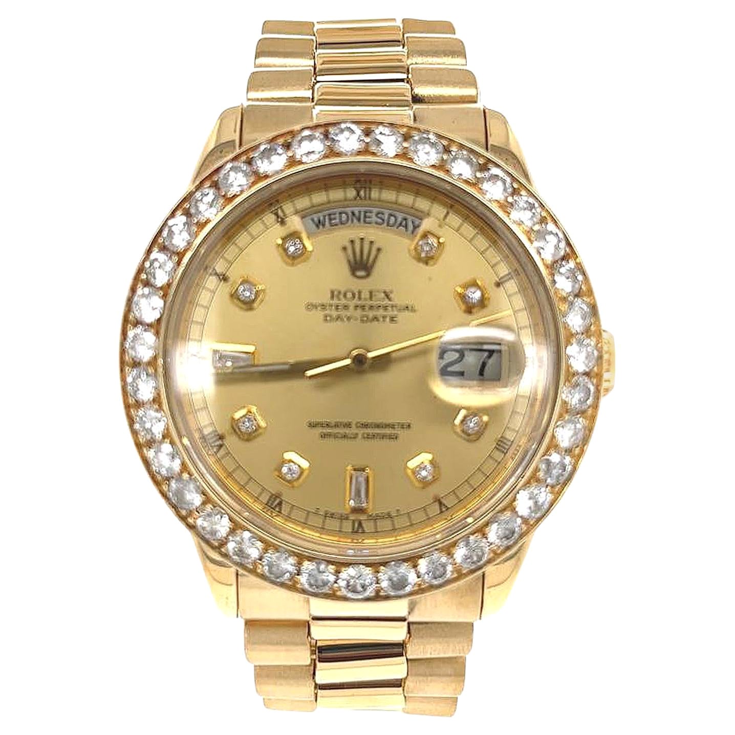 Rolex Day-Date President 18k Yellow Gold Diamond Bezel Diamond Dial 18038