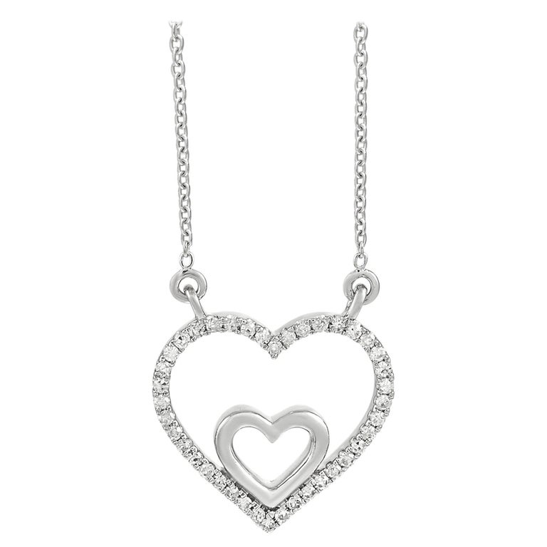 LB Exclusive 14k White Gold 0.10ct Diamond Heart Necklace For Sale at