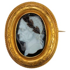 Renaissance Portrait Cameo of Emperor Vespasian in a Gold Brooch