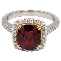 GIA Certified 3.15 Carat Vivid Red Fire Spinel Diamond Cocktail Ring