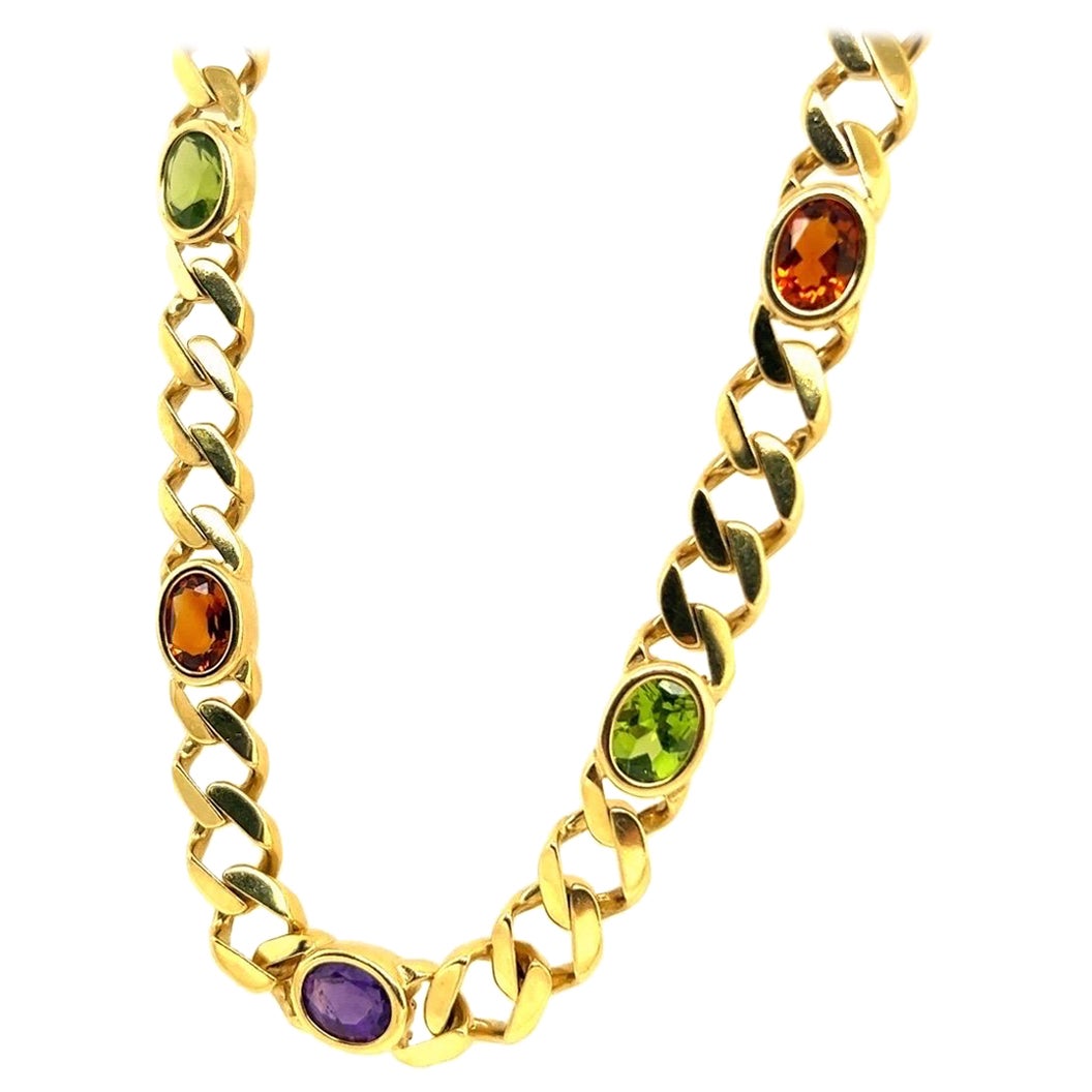 Ensemble collier et bracelet rétro en or 26 carats avec pierres précieuses ovales 88 grammes, c. 1980 en vente