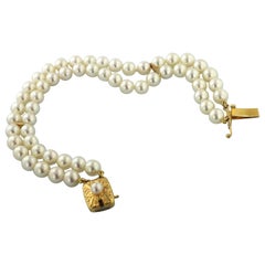 Mikimoto Cultured Akoya Pearl, 18k Yellow Gold Double Bracelet