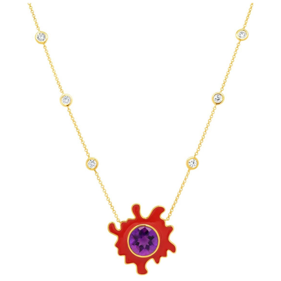 Psychedelic Solitaire Necklace 4.6GMS 3.54CTW Amethyst and Tomato Enamel For Sale