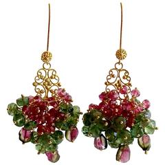 Rubellite Green Apatite Watermelon Tourmaline Cluster Earrings