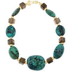 Blue-green Turquoise 
Smoky Quartz Necklace
