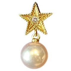 Used Mikimoto Estate Akoya Pearl Diamond Tie Pin 18k Y Gold 0.05 Carat