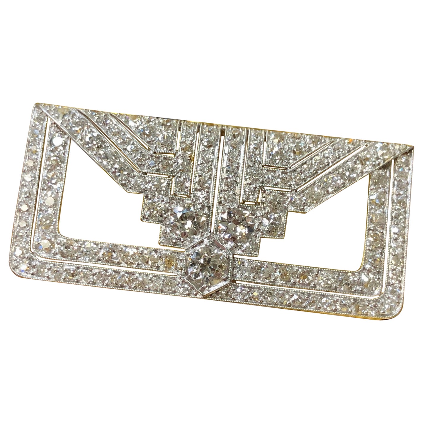 Art Deco Platinum Old European Cut Diamond Envelope Brooch Pin