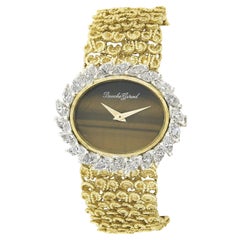 Vintage Bueche Girod Tigers Eye 18k Gold 2.64ctw Marquise Diamond Oval Wrist Watch Y9802