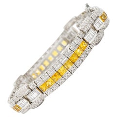 Contemporary 12.79 Carats Yellow Sapphire Diamond Platinum Buckle Line Bracelet