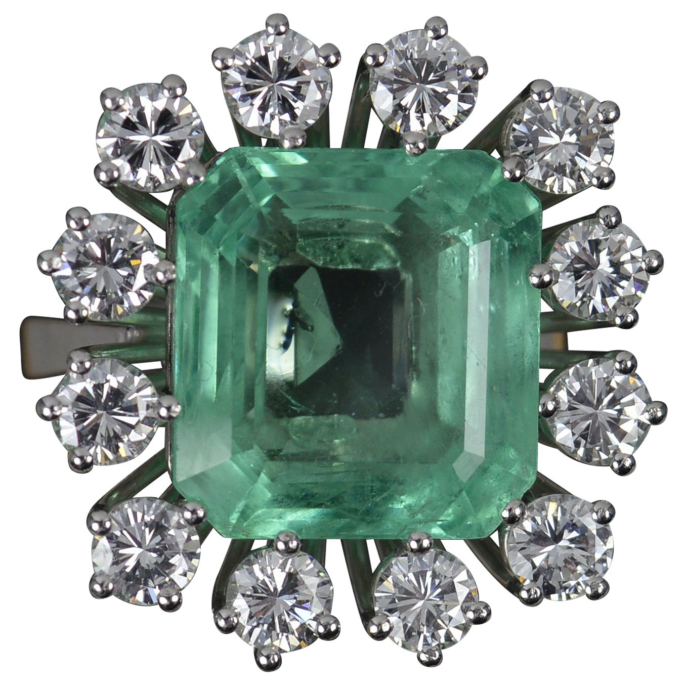 Tivon 18ct White Gold large Colombian Emerald and Diamond Cocktail Ring ...