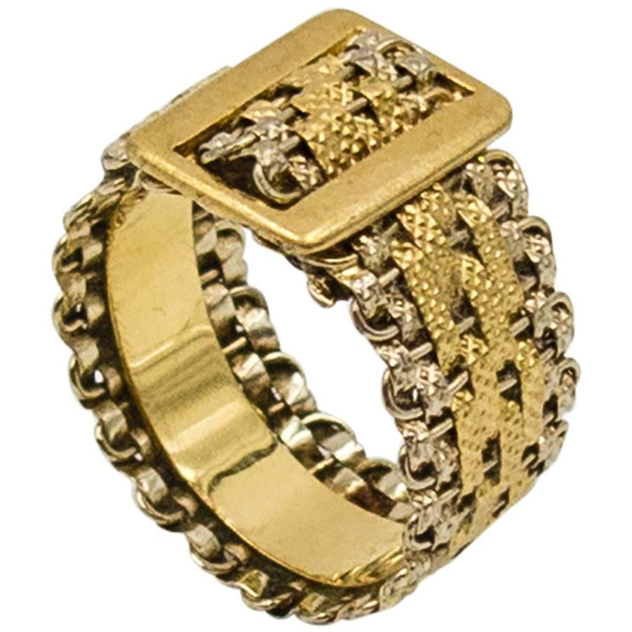 Two-Color Gold Woven Mesh Belt Band Ring For Sale