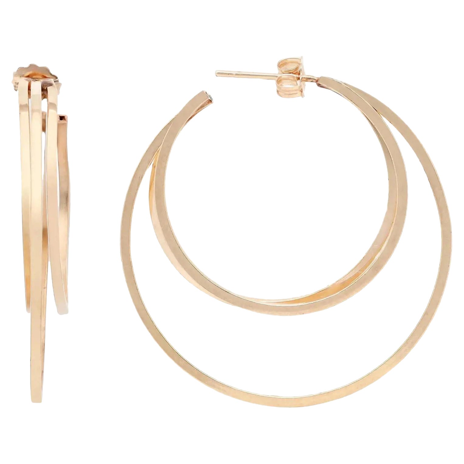 Rachel Koen Three Row Hollow Hoop Earrings 14k Yellow Gold For Sale