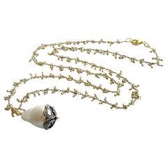 Micro Pearl Chain Diamond Cap Flameball Pearl Necklace