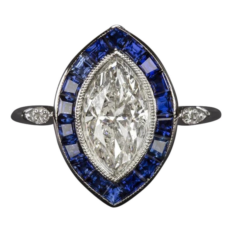 Art Deco Marquise Sapphire Diamond Ring at 1stDibs