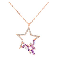 Star Pendant Necklace with Colored Gemstones, Chain Necklace with Star Pendant