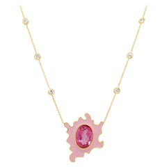 Psychedelic Solitaire Necklace 5.7GMS 6.15ctw Pink Tourmaline and Enamel