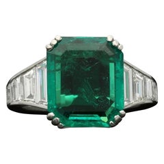 18K Gold 4 CT Natural Emerald and Diamond Antique Art Deco Style Engagement Ring