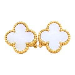 Van Cleef & Arpels Vintage Alhambra Mother of Pearl Gold Earrings