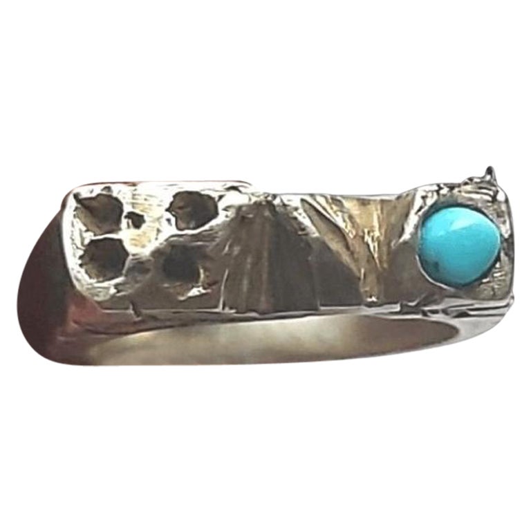 Brutalist Silver Ring with Gemstones