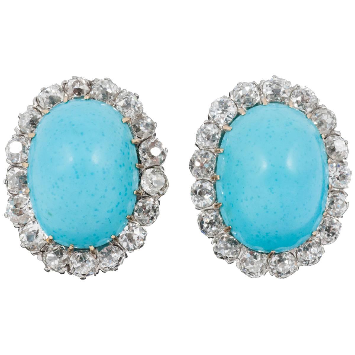 Turquoise Diamond Gold Platinum Earrings