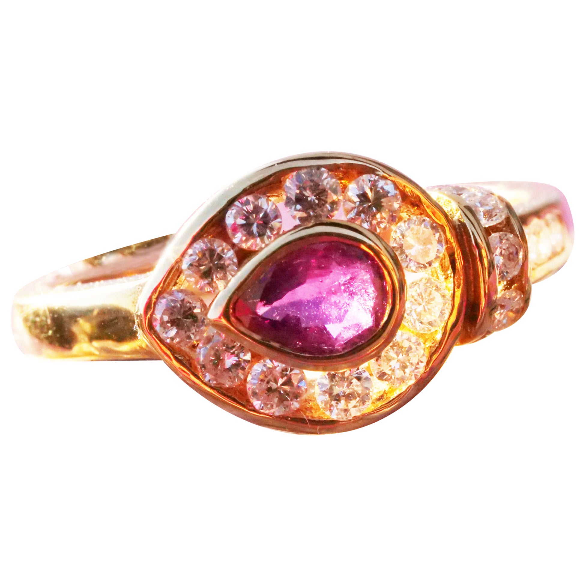 Rubin-Tropfen- Brillant-Ring, neu, Prinzessinnenstil, 0,25 Karat, SI, rosa, rot im Angebot
