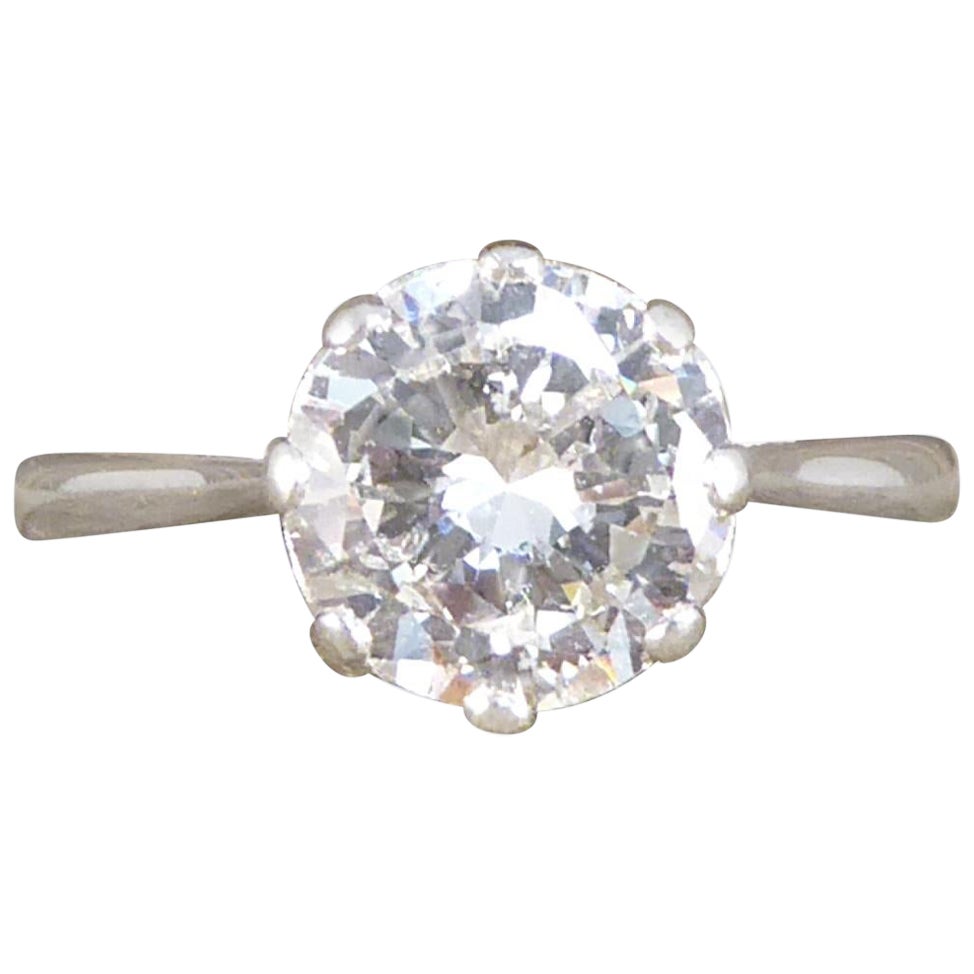 Bague de fiançailles solitaire en or 18 carats et platine avec diamants taille brillant rond de 1,77 carat, années 1930