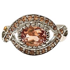 New Nigerian If Peach Orange 2.1 Carat Morganite & Champagne Sapp Sterling Ring