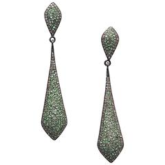 Pave set Tsavorite Diamond Oxidized Sterling Earrings 11