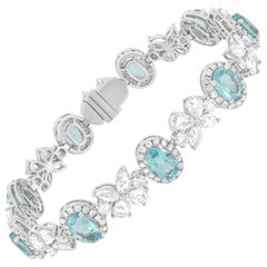 Nigaam 12.62cttw Paraiba and White Diamond Station Bracelet in 18k White Gold