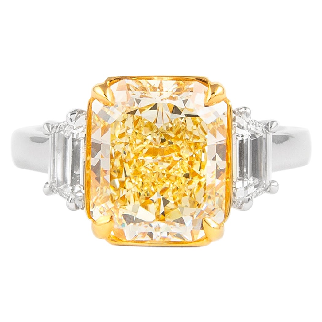 Alexander GIA 4.48ctt Fancy Yellow Vs1 Diamond Three-Stone Ring 18k Two Tone