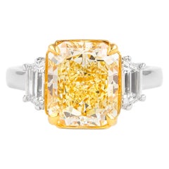Alexander GIA 4.48ctt Fancy Yellow Vs1 Diamond Three-Stone Ring 18k Two Tone
