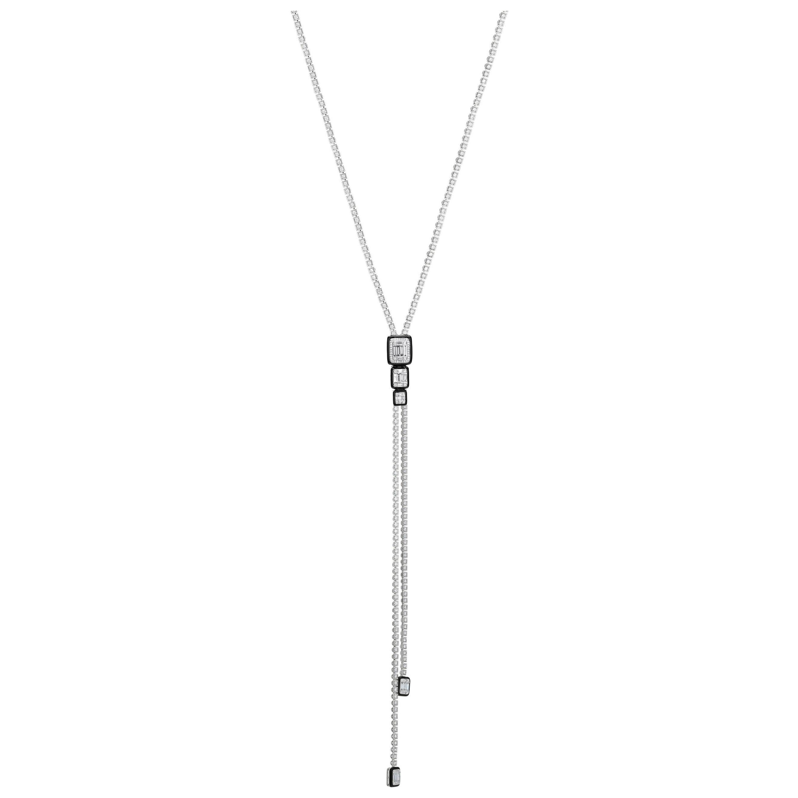 Nigaam 7.31cttw, Diamond with 0.35cts, Enamel Long Chain Necklace in 18k Gold For Sale