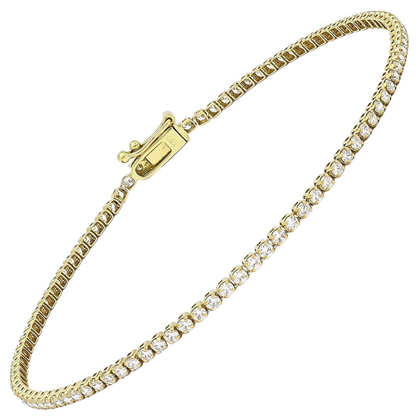 18kt Yellow Gold Single Row 4 Prong Natural Diamond Tennis Bracelet For Sale