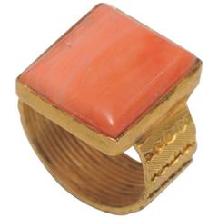Italian Coral Textured Gold Band Ring 6