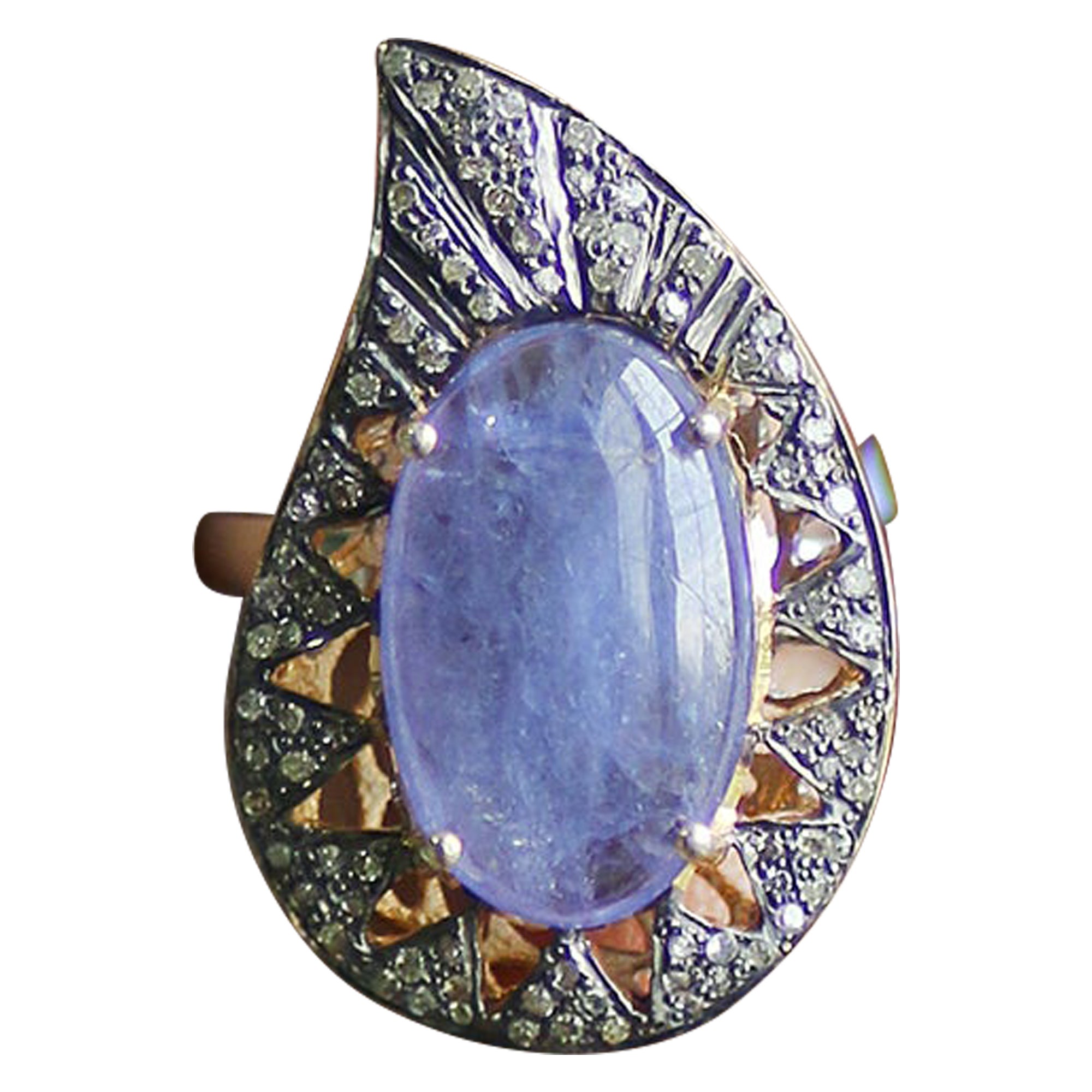 Bague de fiançailles de style vintage en argent sterling 925 avec tanzanite et diamants - 6 en vente