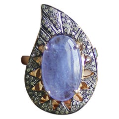 Anillo Paisley de compromiso con tanzanita en plata de ley 925 y diamantes estilo vintage